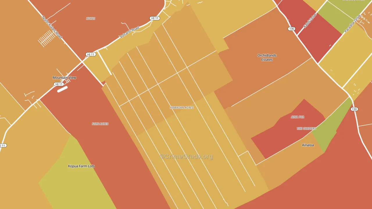 Hawaiian Acres, Keaau, HI Map of Theft Rates