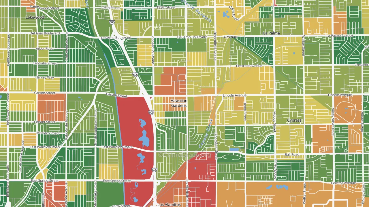 Hawaiian Gardens, CA Map of Theft Rates