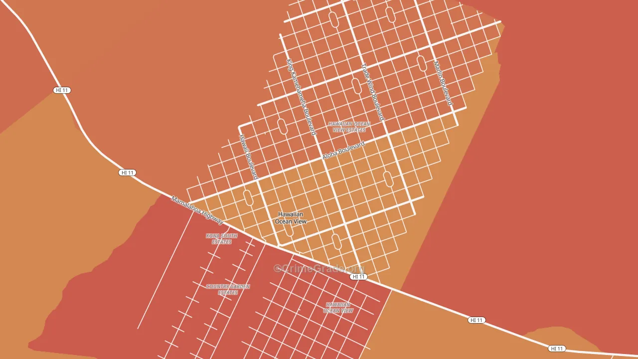 Hawaiian Ocean View, HI Map of Theft Rates