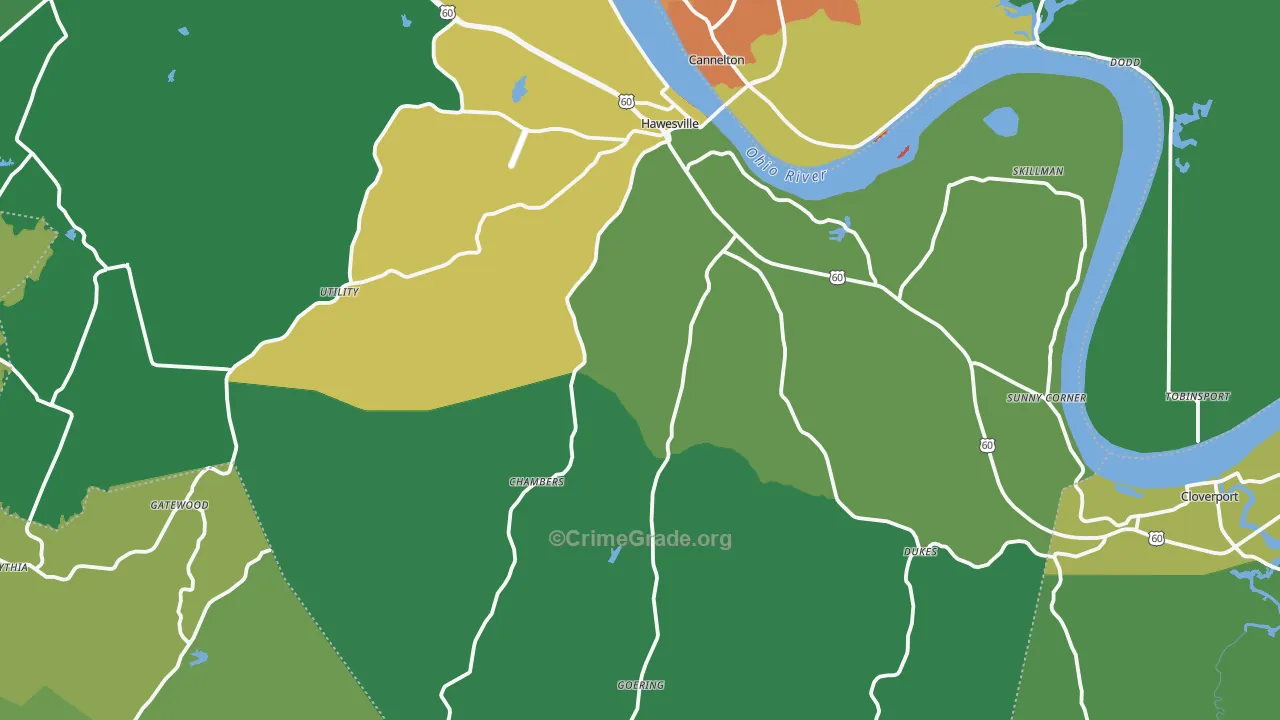 Hawesville, KY Map of Theft Rates