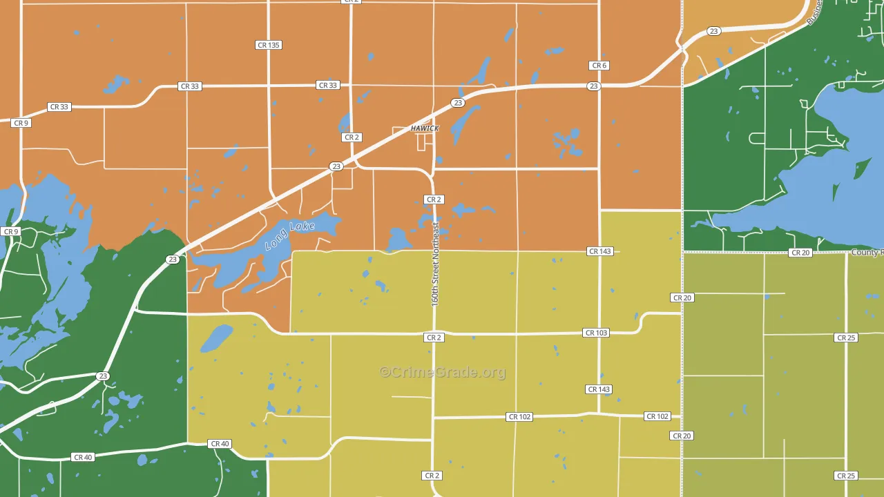 Hawick, MN Map of Theft Rates