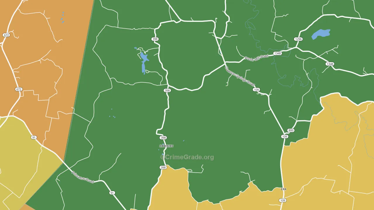 Hawkins, KY Map of Theft Rates