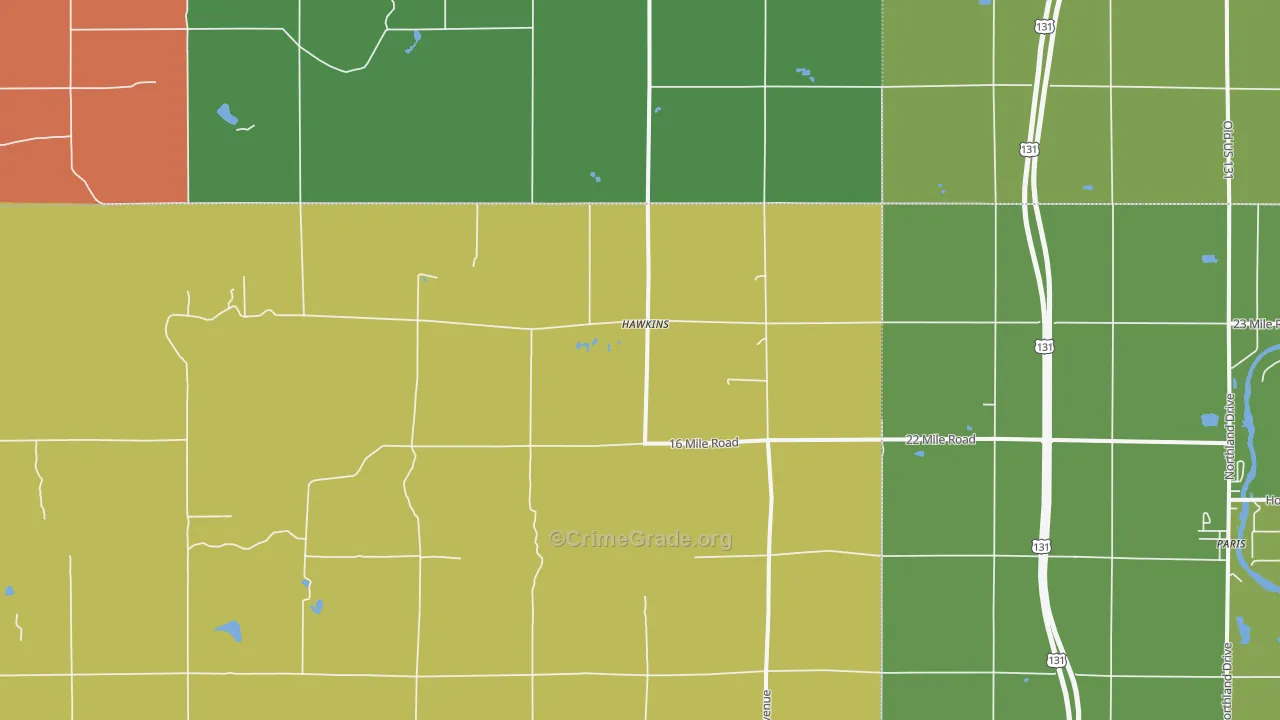 Hawkins, MI Map of Theft Rates