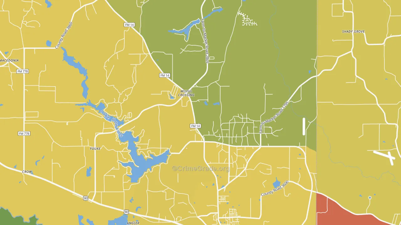 Hawkins, TX Map of Theft Rates