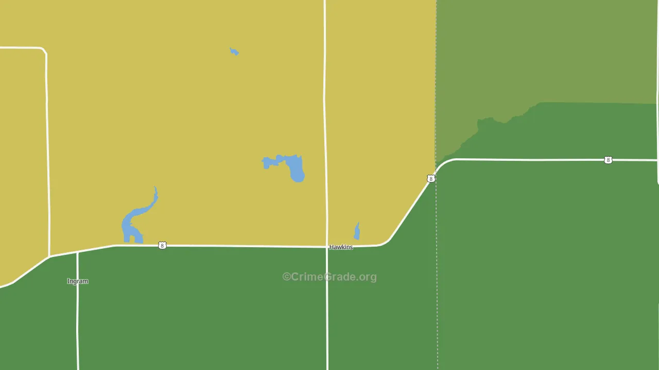 Hawkins, WI Map of Theft Rates
