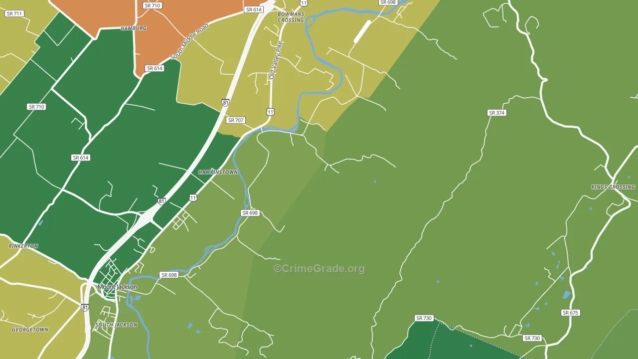 Hawkinstown, VA Map of Theft Rates