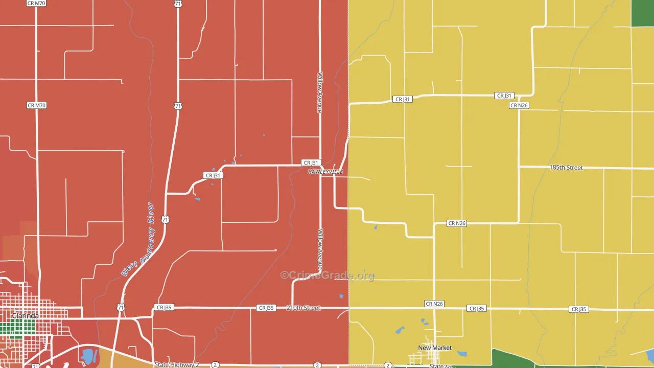 Hawleyville, IA Map of Theft Rates