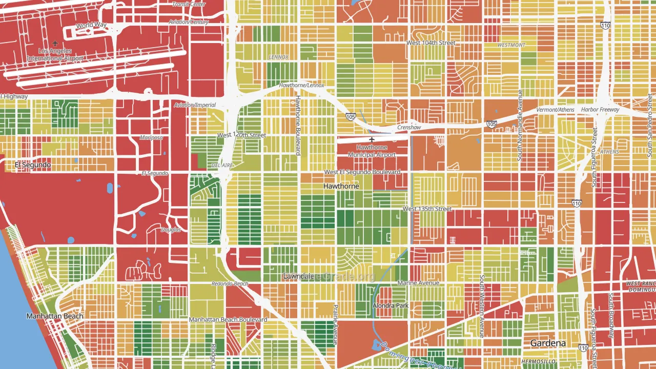 Hawthorne, CA Map of Theft Rates