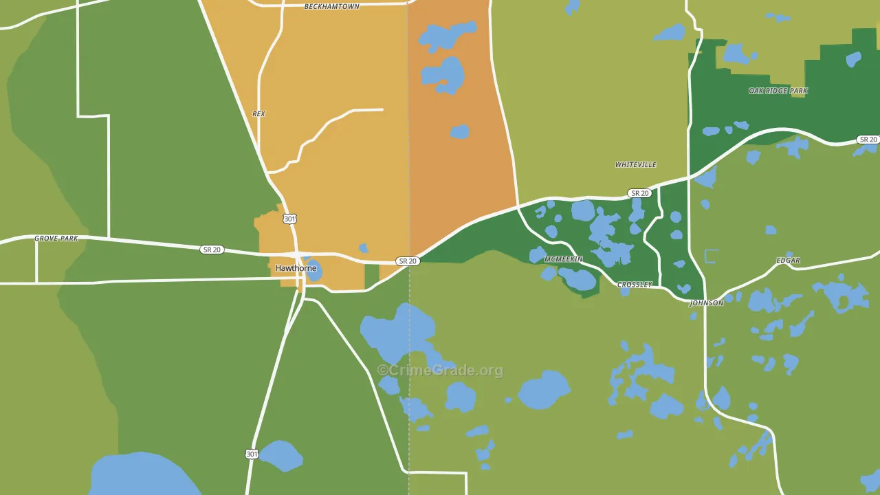 Hawthorne, FL Map of Theft Rates
