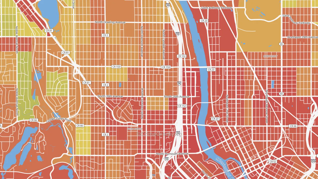 Hawthorne, Minneapolis, MN Map of Theft Rates