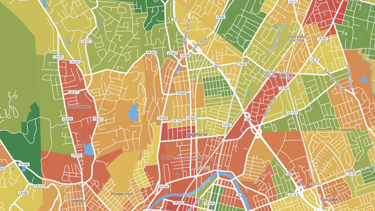Hawthorne, NJ Map of Theft Rates