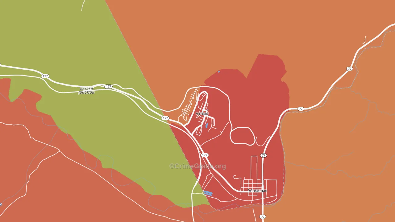 Hayden, AZ Map of Theft Rates