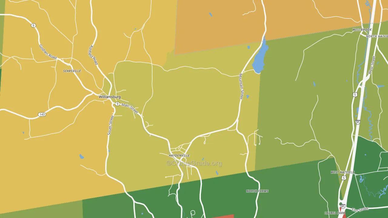 Haydenville, MA Map of Theft Rates