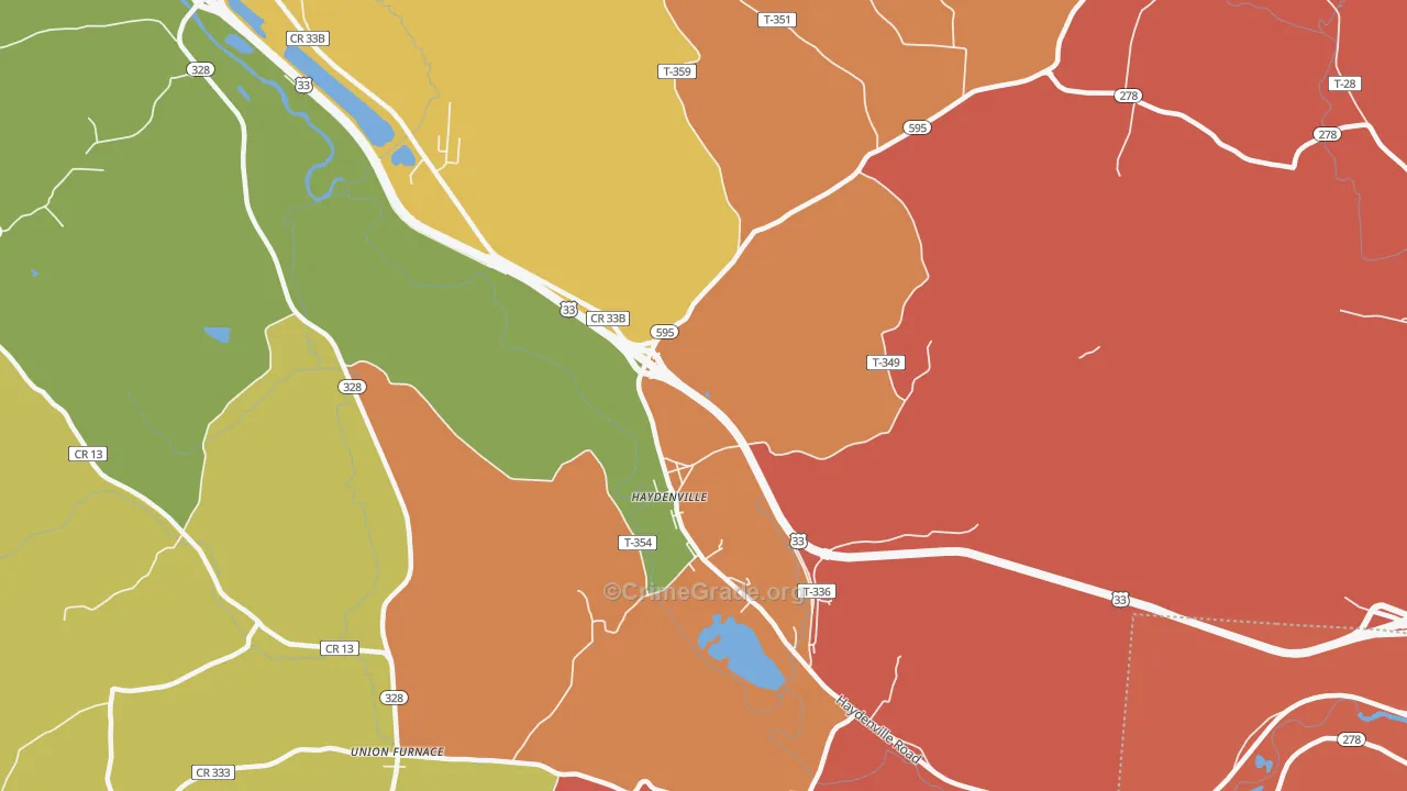 Haydenville, OH Map of Theft Rates
