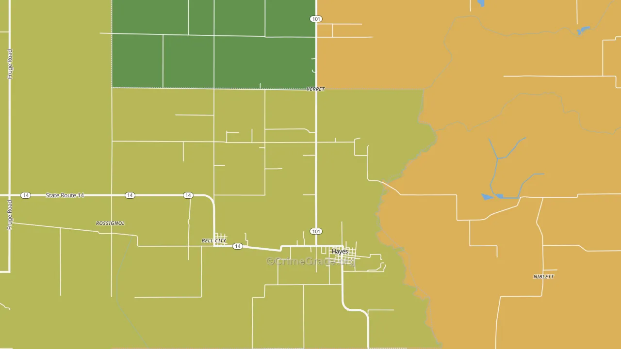 Hayes, LA Map of Theft Rates