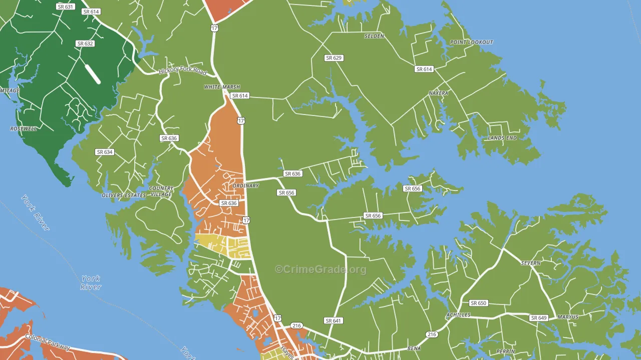 Hayes, VA Map of Theft Rates