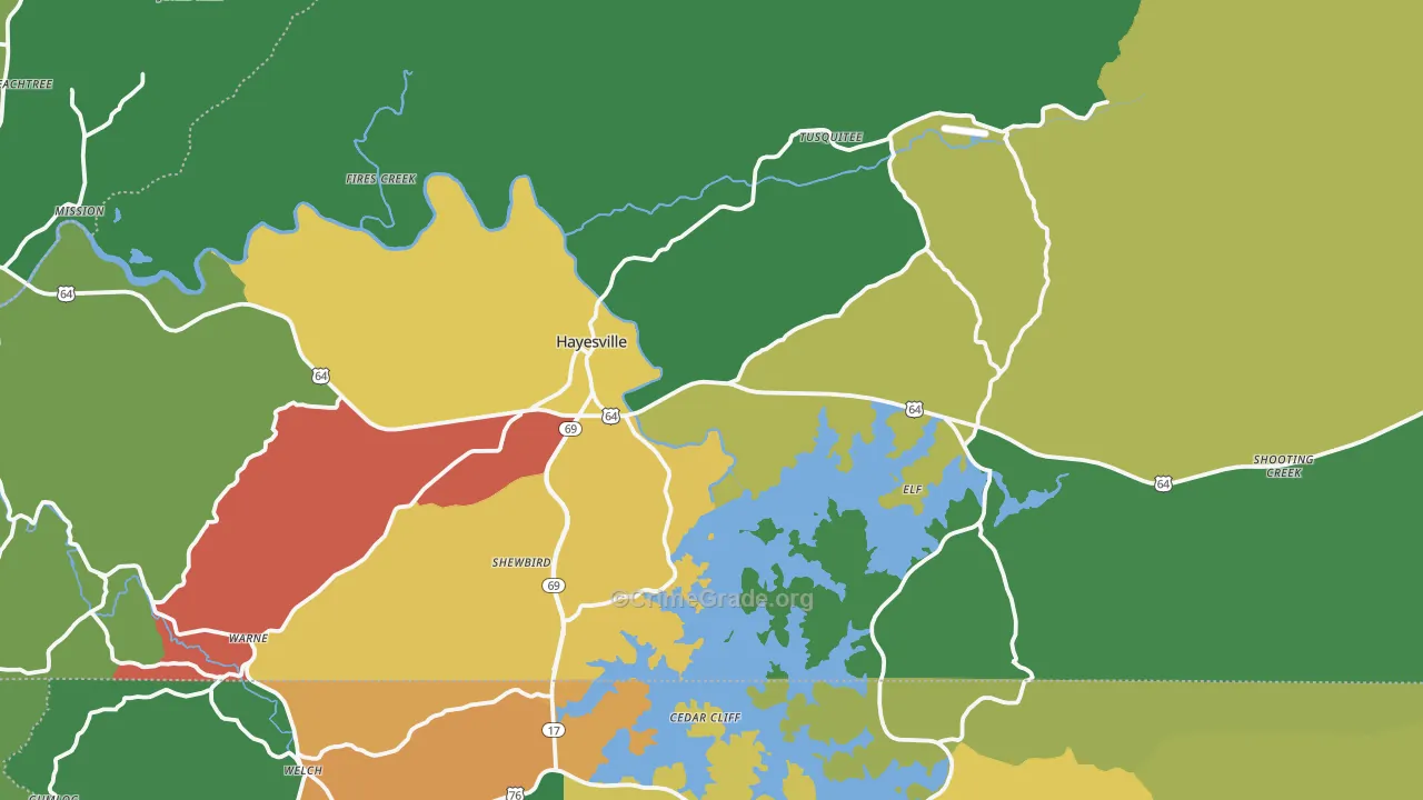 Hayesville, NC Map of Theft Rates