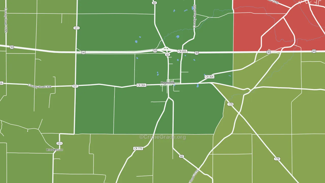 Hayesville, OH Map of Theft Rates