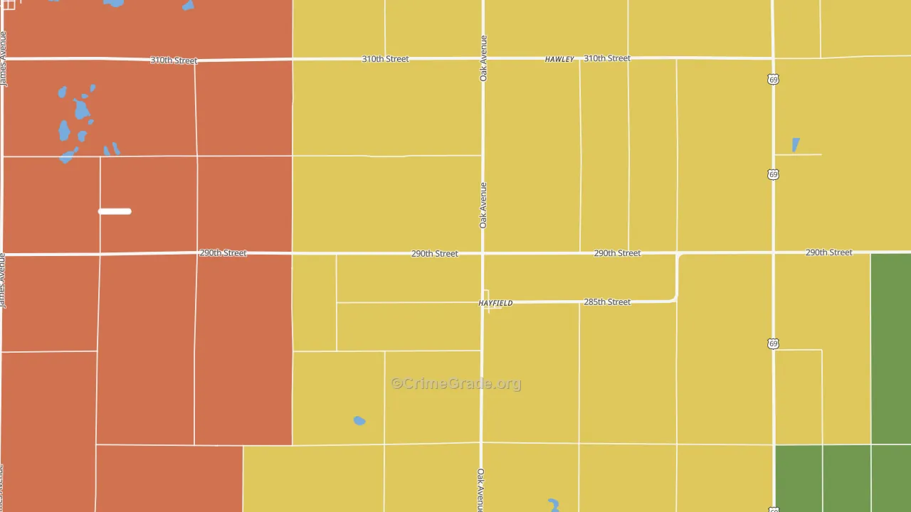 Hayfield, IA Map of Theft Rates