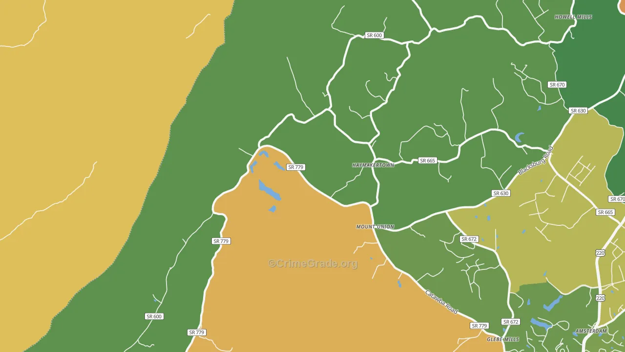 Haymakertown, VA Map of Theft Rates