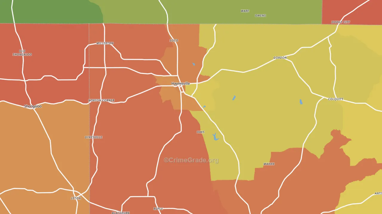 Haynesville, LA Map of Theft Rates