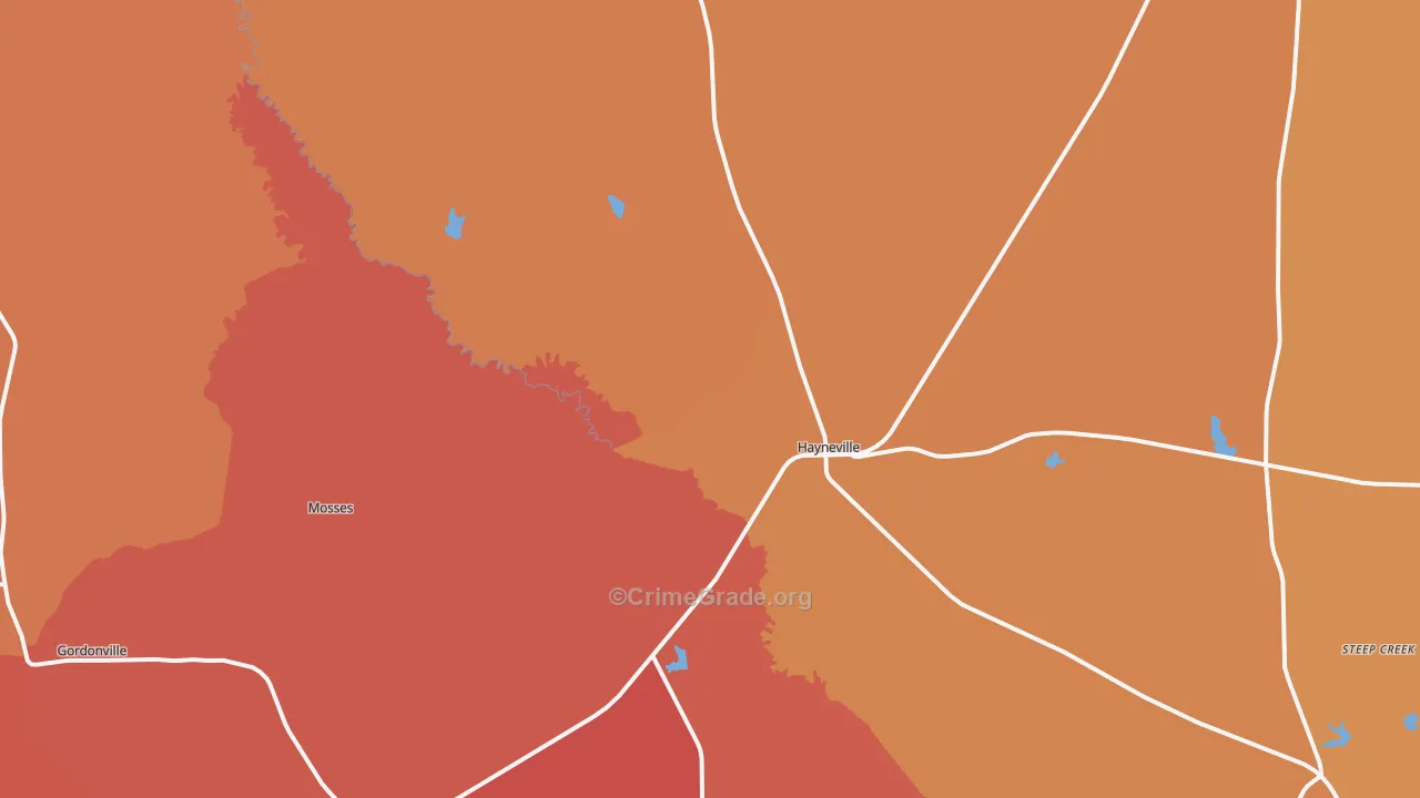 Hayneville, AL Map of Theft Rates