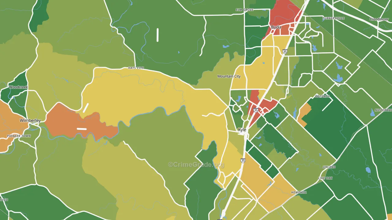 Hays County, TX Map of Theft Rates