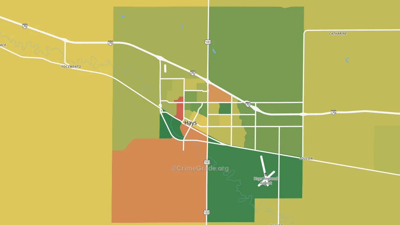 Hays, KS Map of Theft Rates