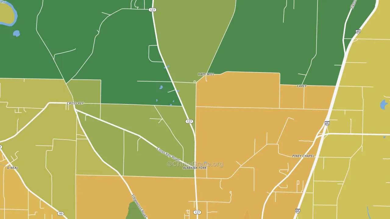 Hays Mill, AL Map of Theft Rates