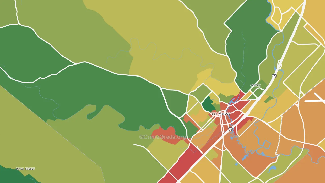 Hays, TX Map of Theft Rates