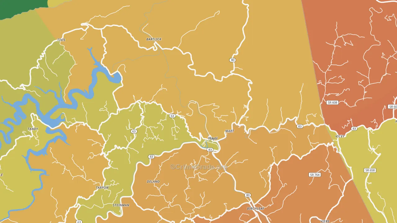 Haysi, VA Map of Theft Rates