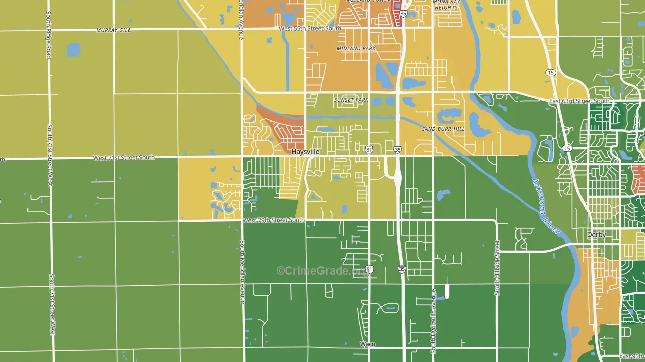 Haysville, KS Map of Theft Rates