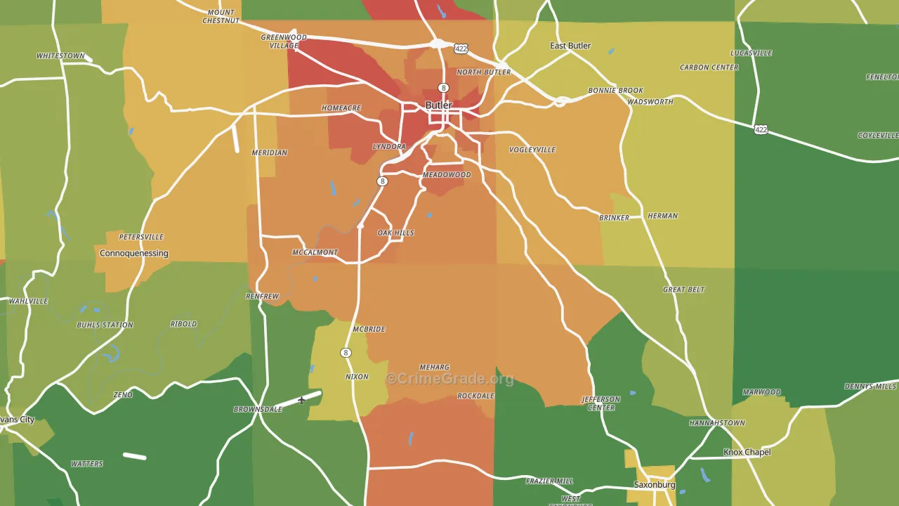 Haysville, PA Map of Theft Rates