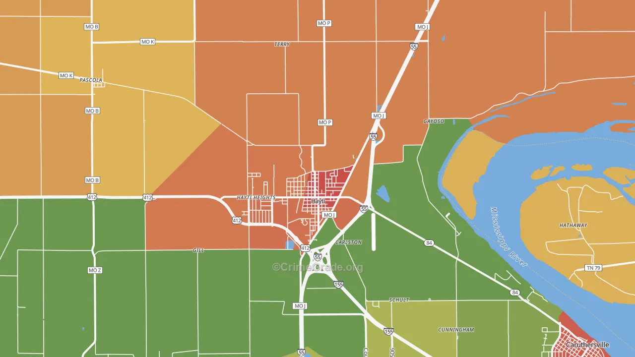 Hayti, MO Map of Theft Rates