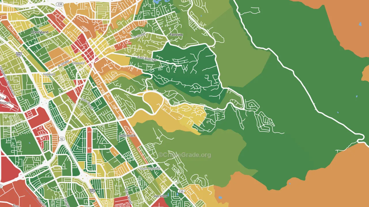 Hayward Highland, Hayward, CA Map of Theft Rates