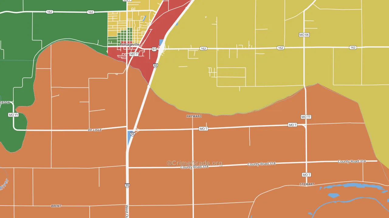 Hayward, MO Map of Theft Rates