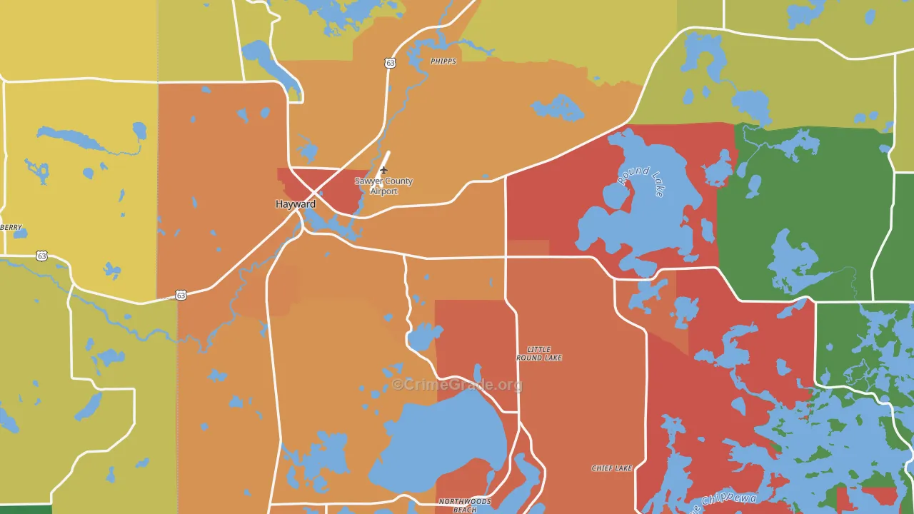 Hayward, WI Map of Theft Rates