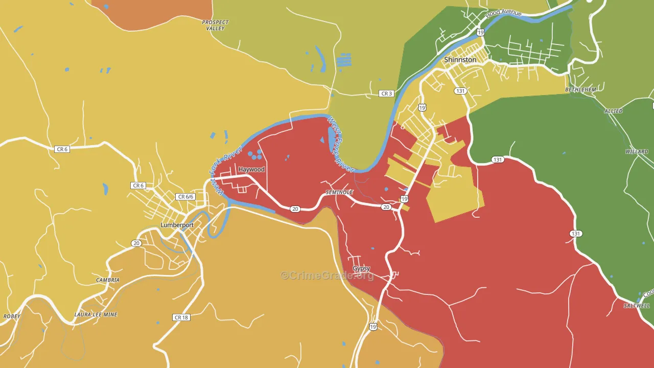 Haywood, WV Map of Theft Rates