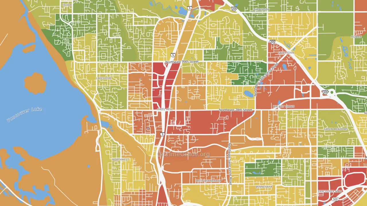 Hazel Dell, WA Map of Theft Rates