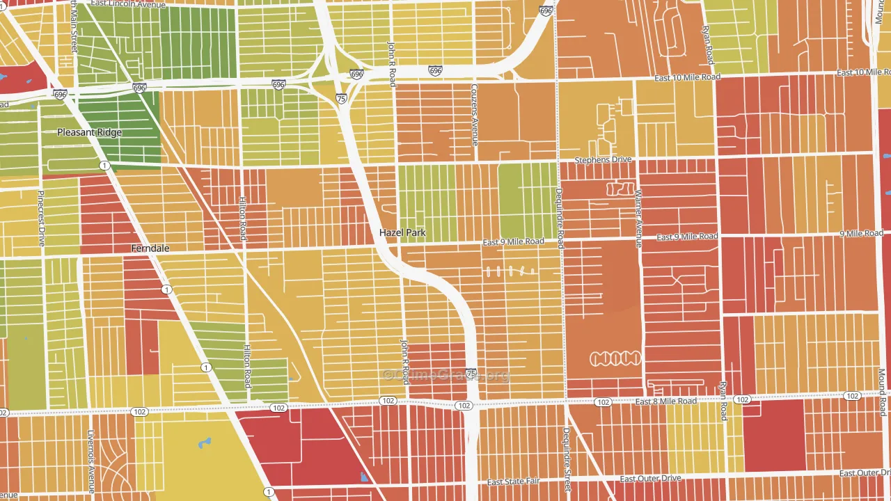 Hazel Park, MI Map of Theft Rates