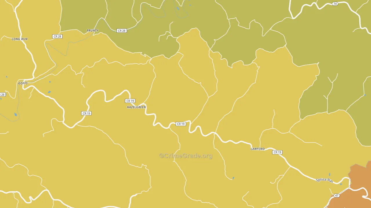Hazelgreen, WV Map of Theft Rates