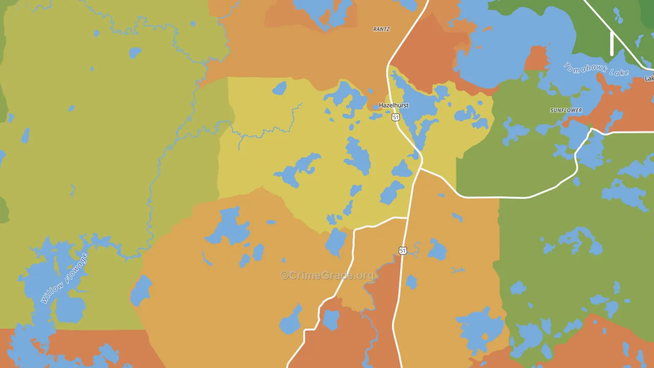 Hazelhurst, WI Map of Theft Rates