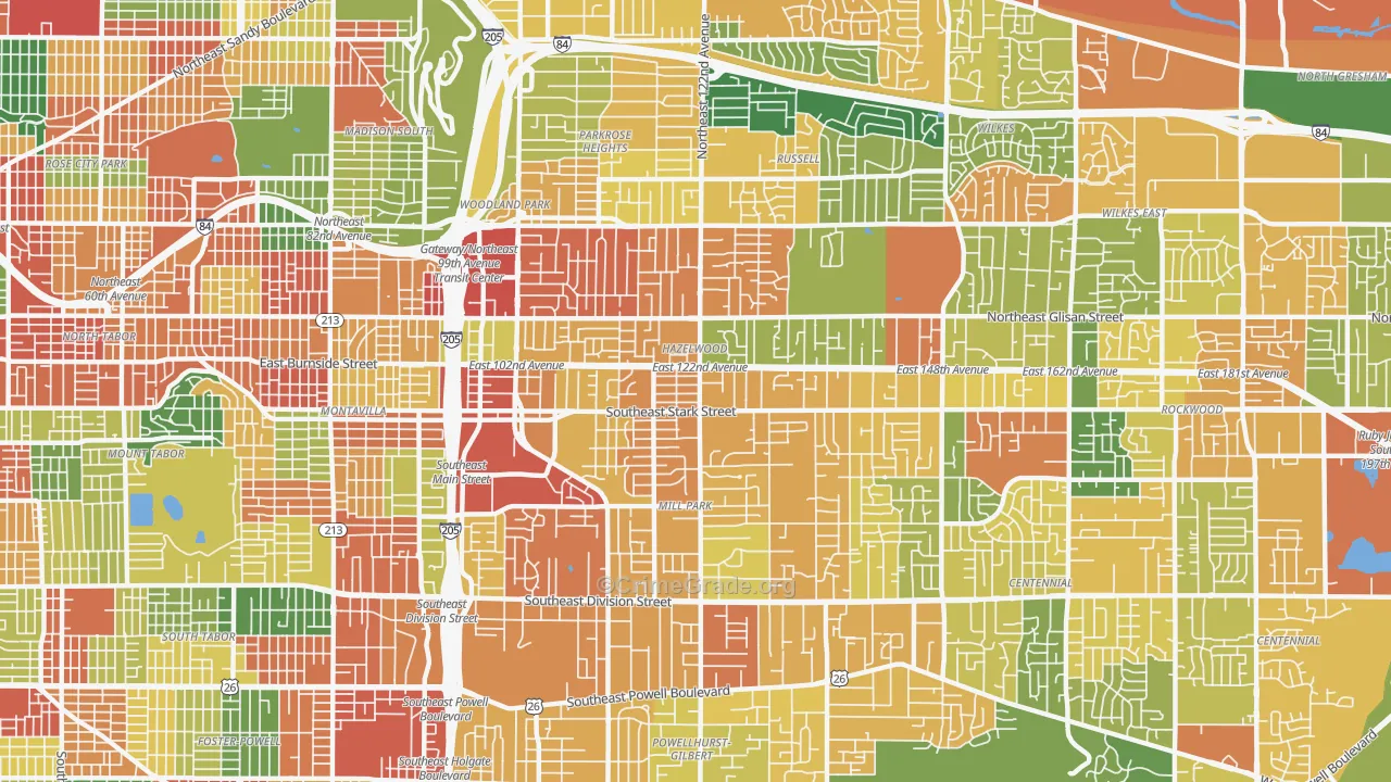 Hazelwood-Mill Park, Portland, OR Map of Theft Rates