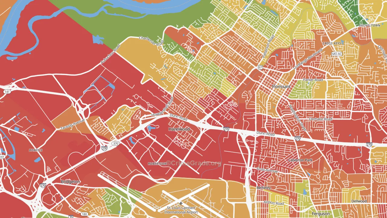 Hazelwood, MO Map of Theft Rates