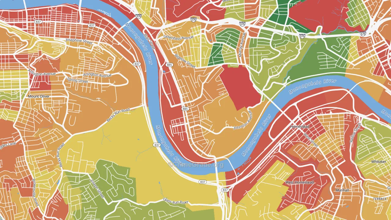 Hazelwood, Pittsburgh, PA Map of Theft Rates