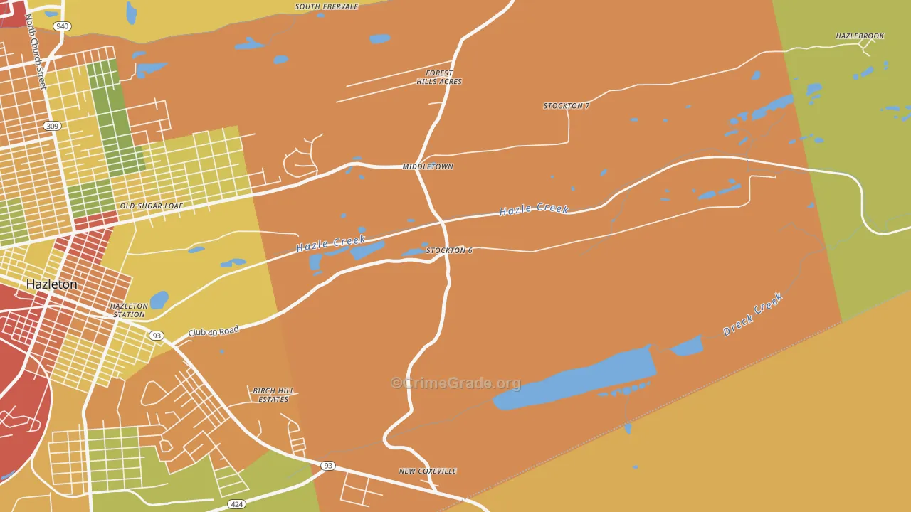 Hazle Township, PA Map of Theft Rates
