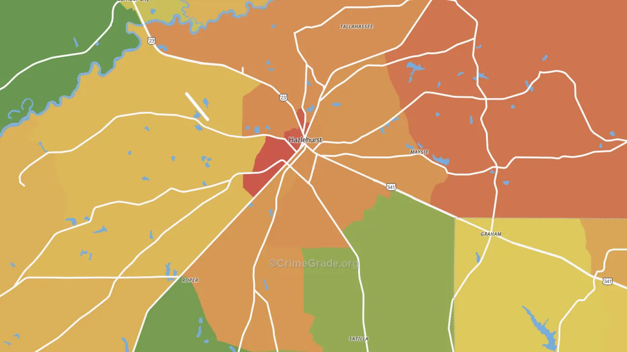 Hazlehurst, GA Map of Theft Rates