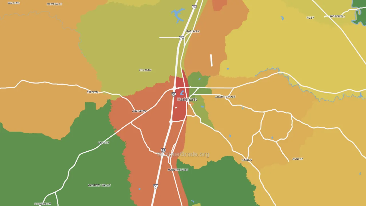 Hazlehurst, MS Map of Theft Rates