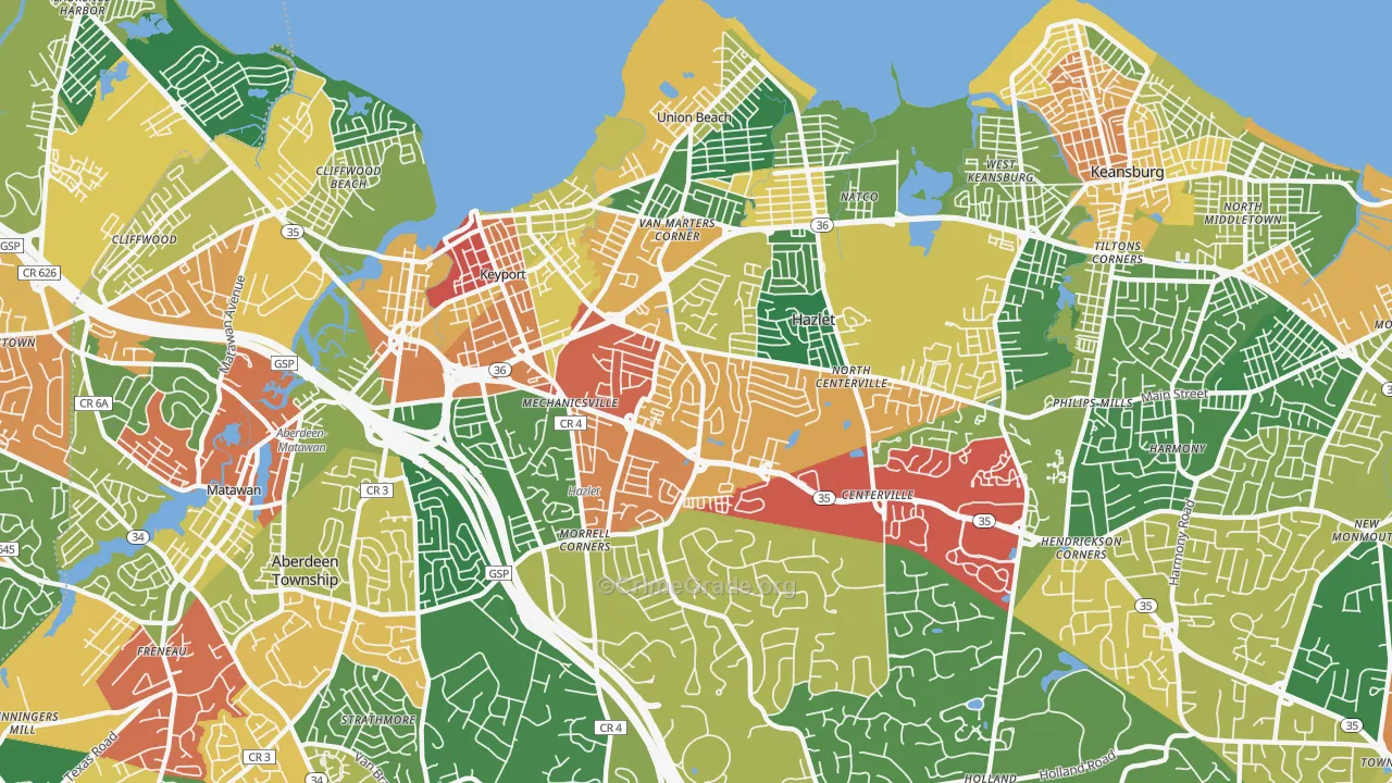 Hazlet, NJ Map of Theft Rates