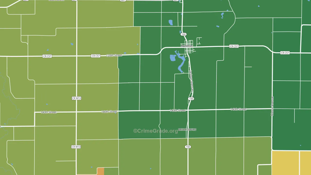 Hazleton, IA Map of Theft Rates